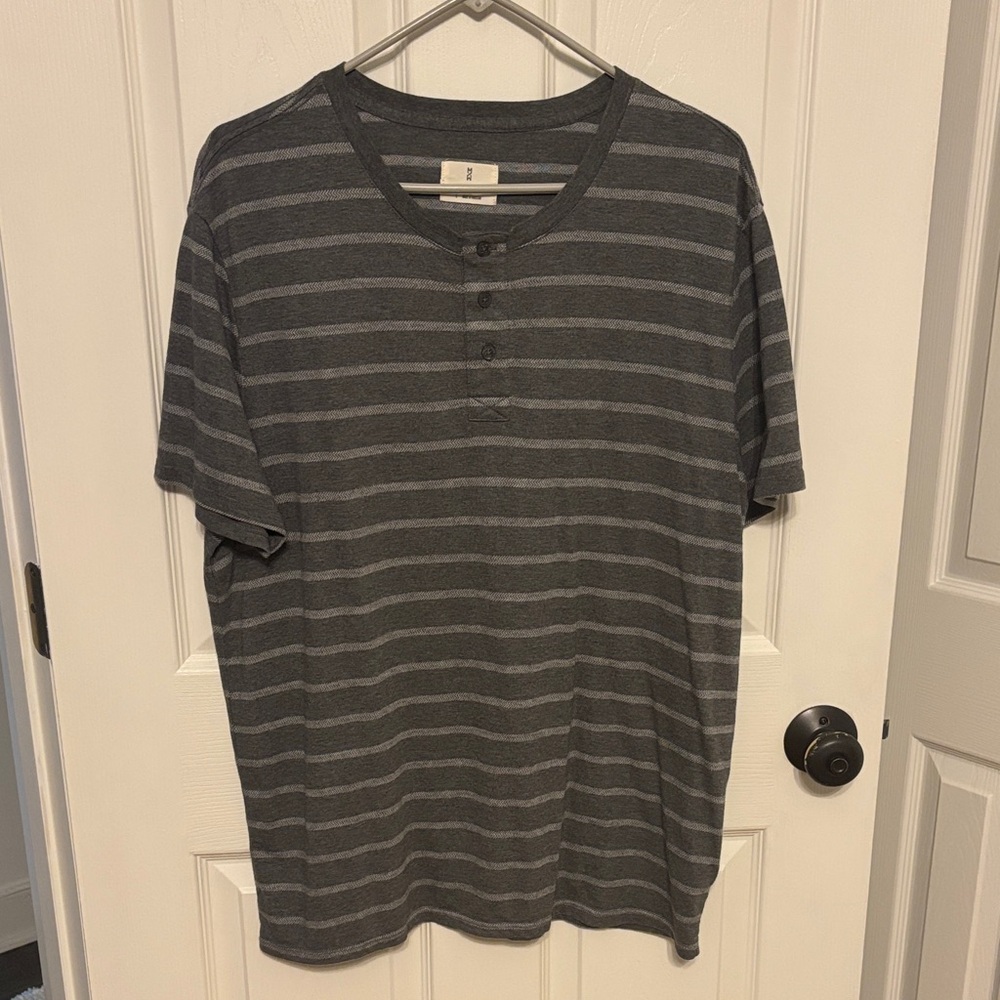 Men's Charcoal Striped Henley Tee